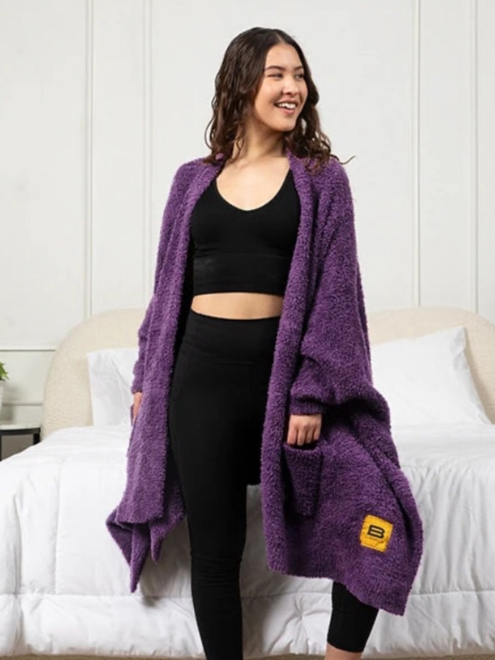 Big Blanket Co Premier Plush Shawl Wrap Solid Logo Accent Women Winter Purple